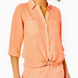 NWT neon orange linen button up